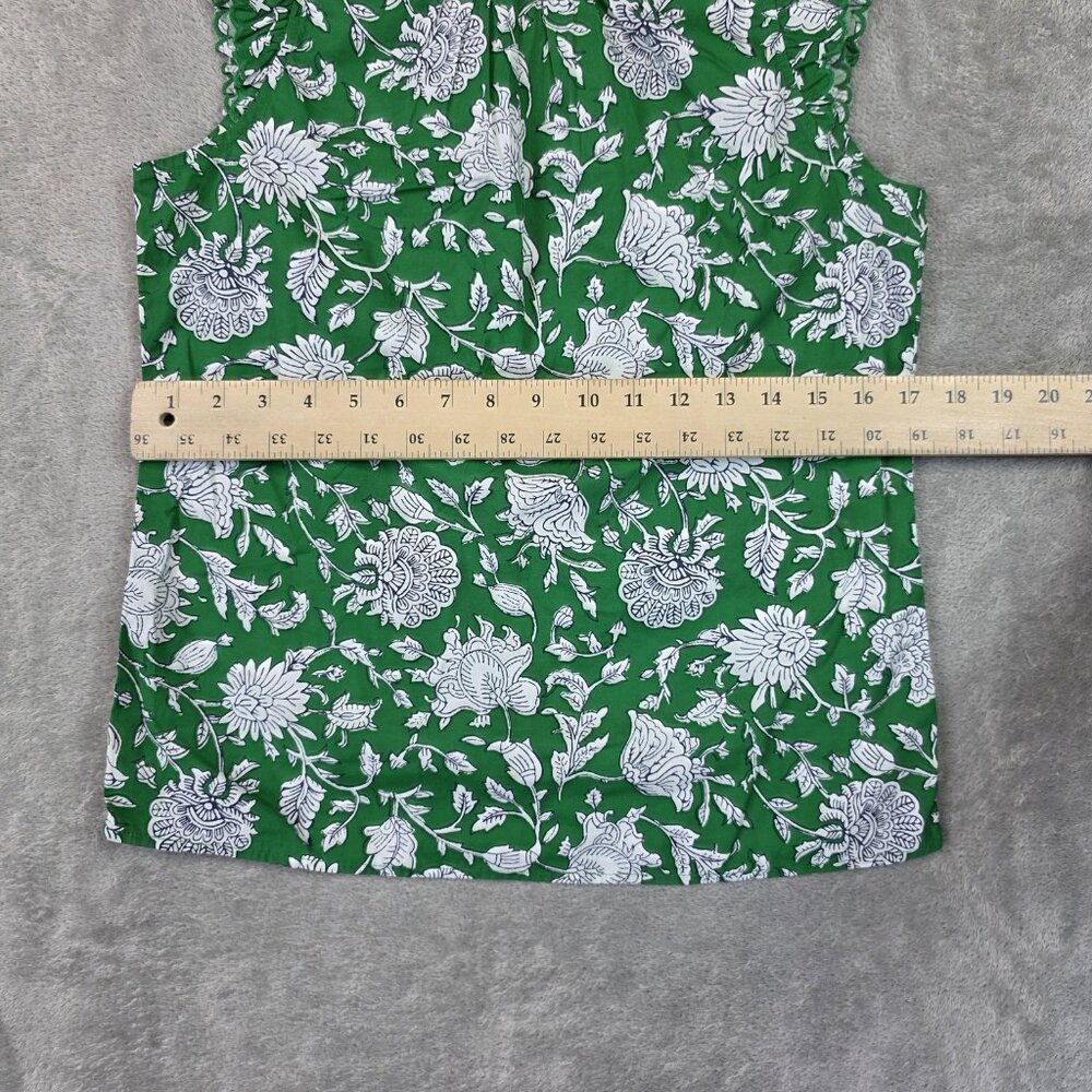 J Crew Blouse Womens XS Green Floral Ruffle Sleeveless High Neck Button Top - Picture 6 of 7